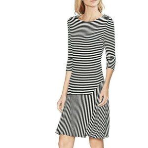 Vince Camuto Women's Dress Striped White Black Boat Neck Casual 3/4 Sleeves M